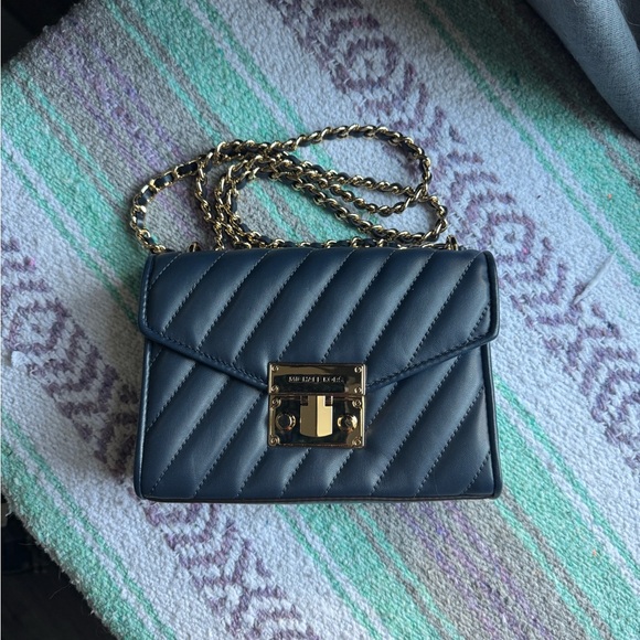 EUC Michael Kors Dark Blue Quilted Crossbody Bag with Gold Hardwear - Picture 1 of 10